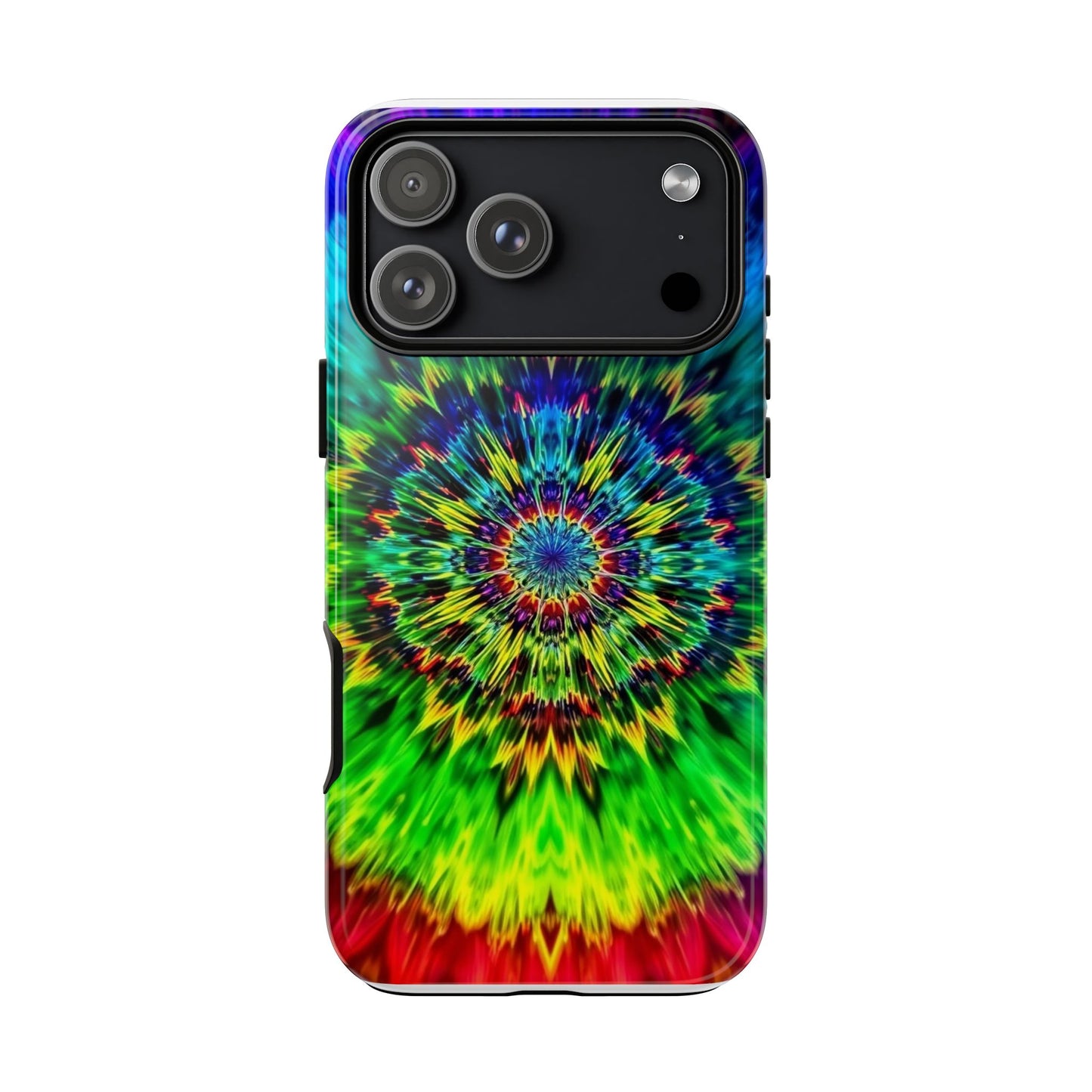 Funda resistente para teléfono con diseño de mandala psicodélico: protección vibrante con efecto tie-dye