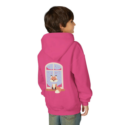 Youth Fox Winter Hoodie - Cute Fox at Window Kids Sweatshirt