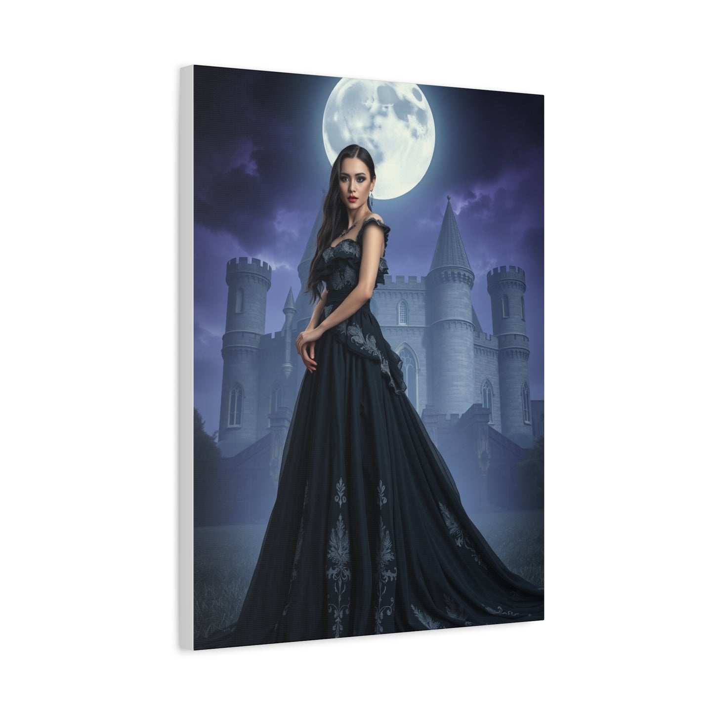 Gothic Moonlight Canvas Print — Elegant Dark Castle Portrait