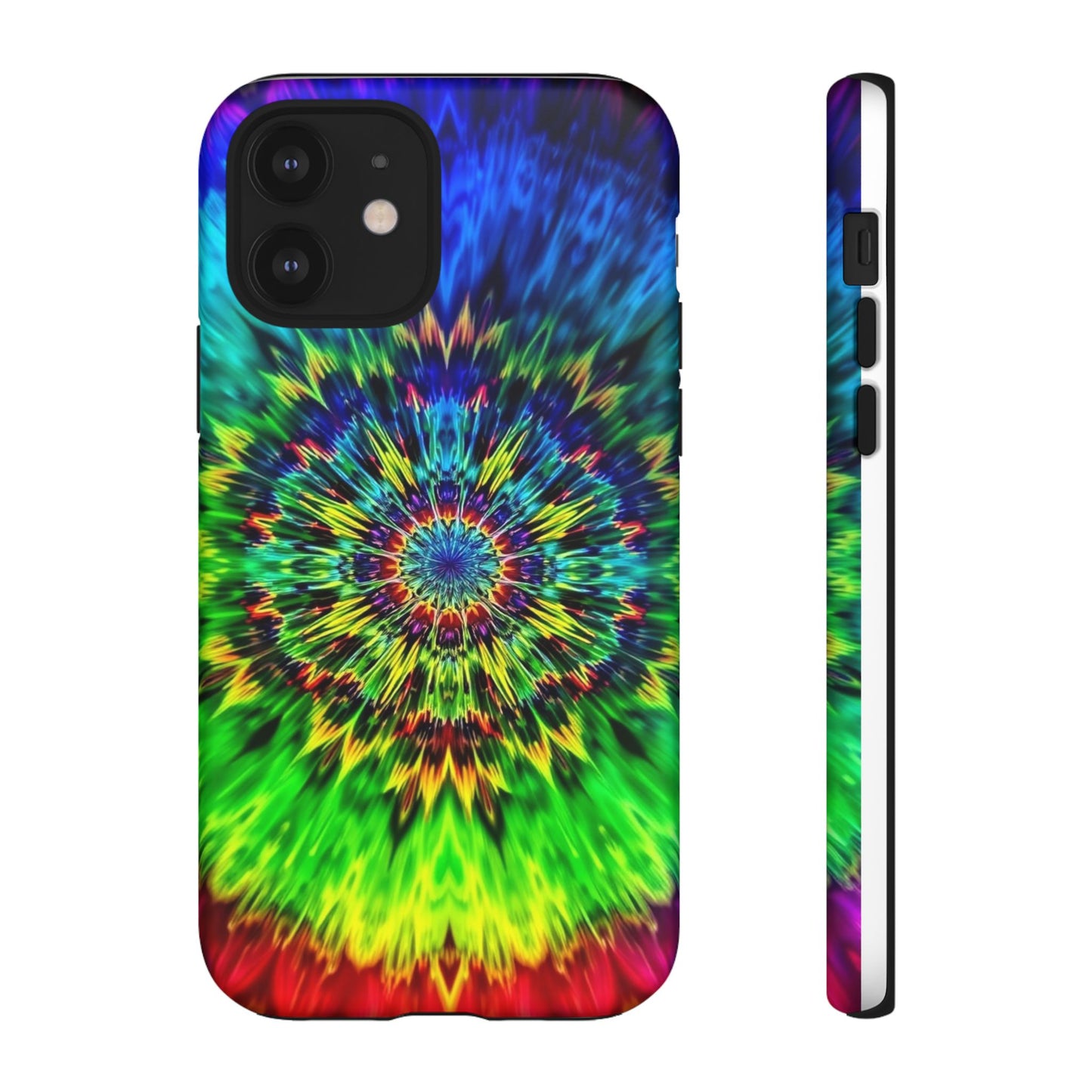Funda resistente para teléfono con diseño de mandala psicodélico: protección vibrante con efecto tie-dye