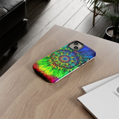 Funda resistente para teléfono con diseño de mandala psicodélico: protección vibrante con efecto tie-dye