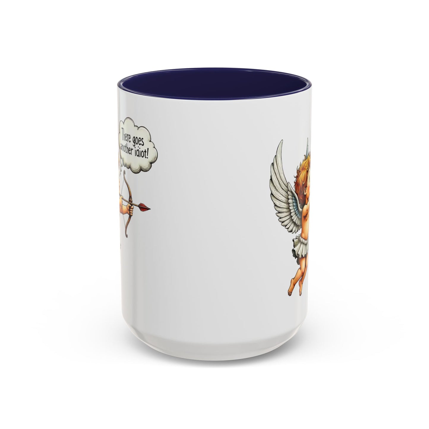 Cupid Coffee Mug — Vintage Cherub Saying "There goes another idiot!" Accent Mug
