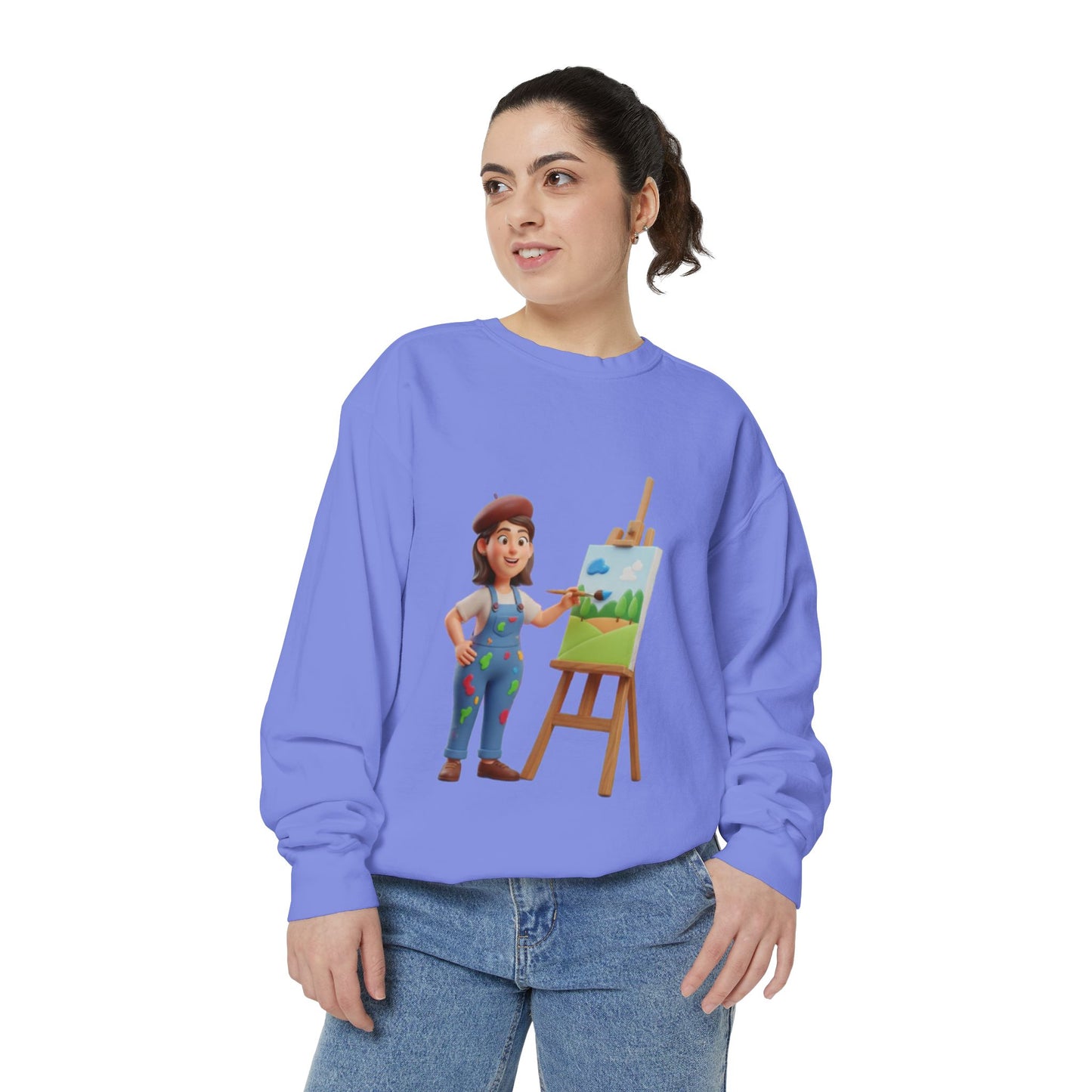Painter Girl Sweatshirt — Cute Artist Painting Crewneck