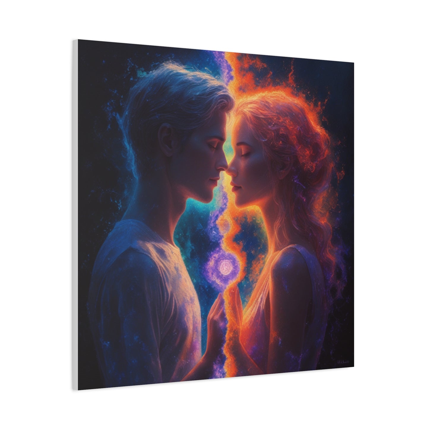 Yin Yang Lovers Matte Canvas Art — Romantic Blue & Orange Couple Wall Decor