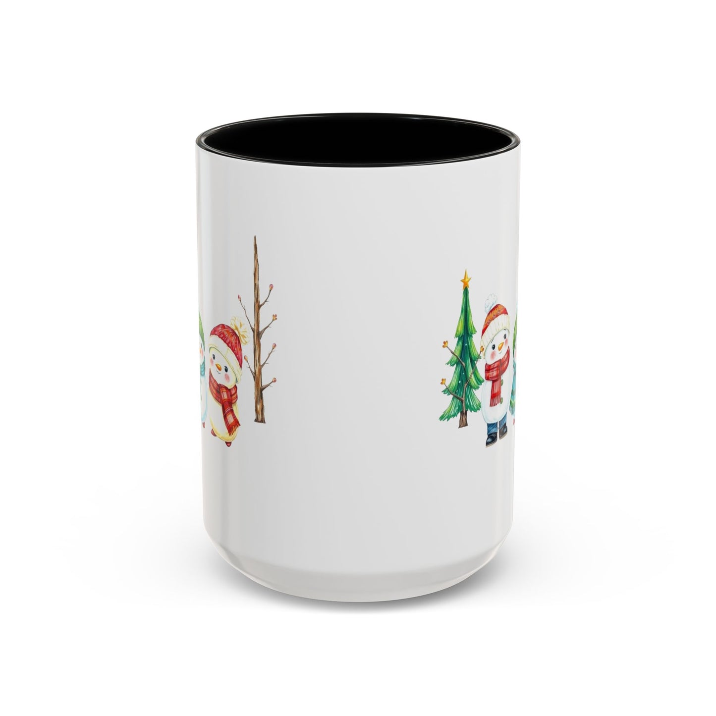 Christmas Snowman Mug — Cute Holiday Coffee Cup with Festive Tree & Snowmen (11/15oz)