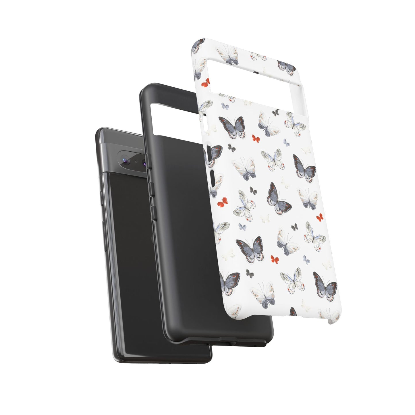 Google Butterfly Pattern Tough Phone Case — White Floral Protective Cover