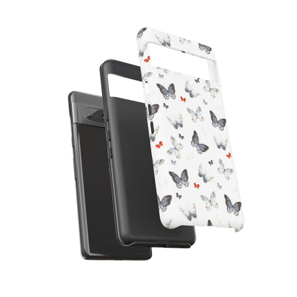 Google Butterfly Pattern Tough Phone Case — White Floral Protective Cover