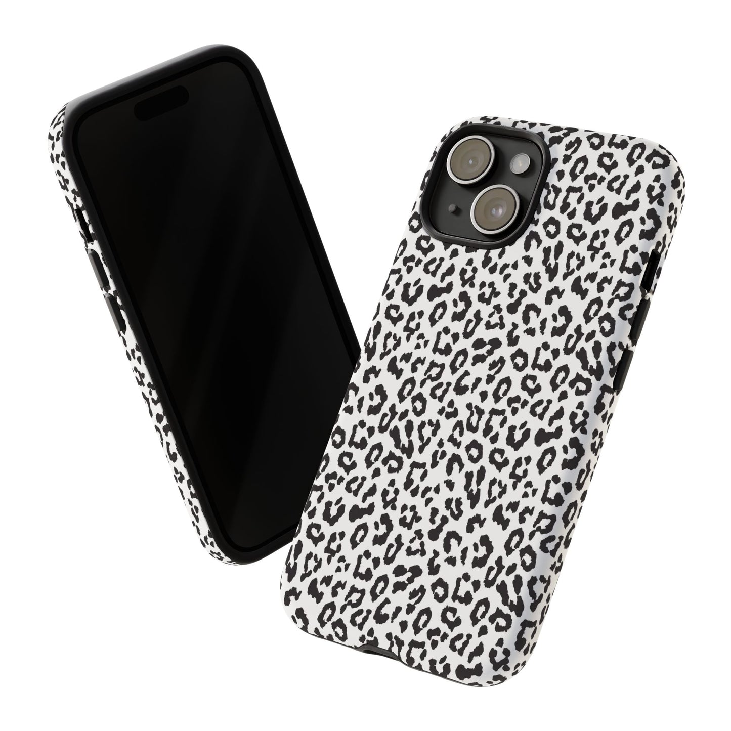 iPhone Leopard Print Tough Phone Case - Black & White Protective Cover