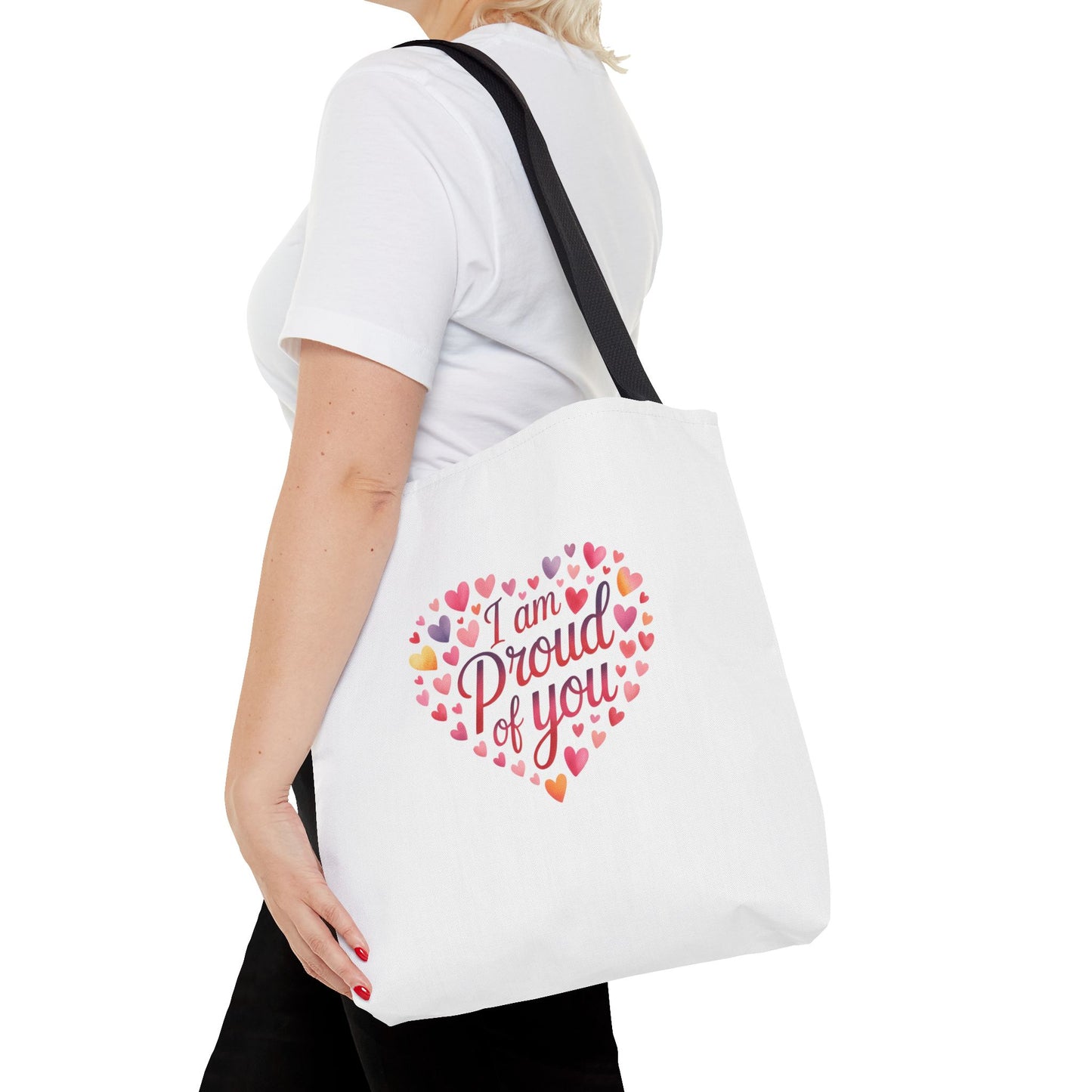 Tote Bag — "I Am Proud of You" Heart Print Tote | Encouragement Gift for Loved Ones