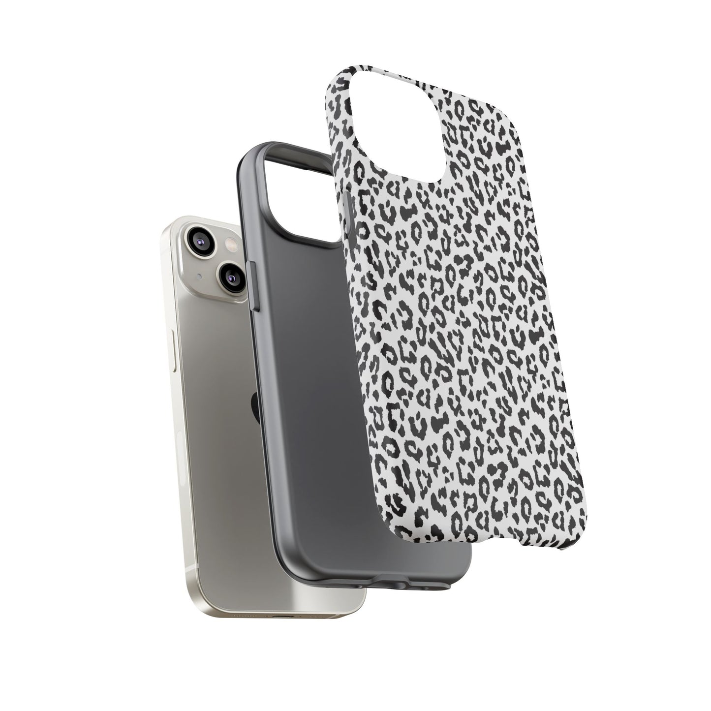 iPhone Leopard Print Tough Phone Case - Black & White Protective Cover