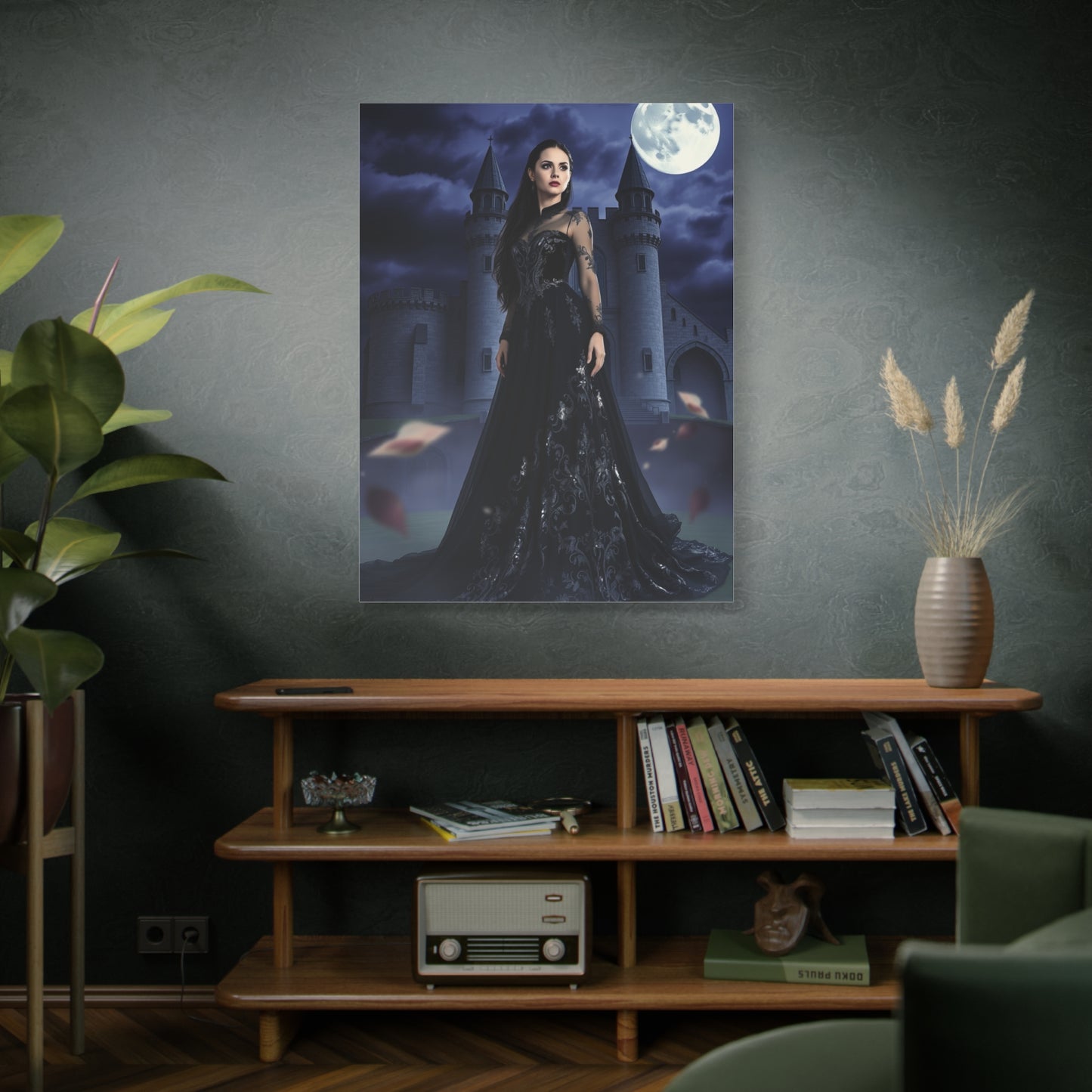 Gothic Moonlit Woman Matte Canvas Print — Dark Castle Wall Art