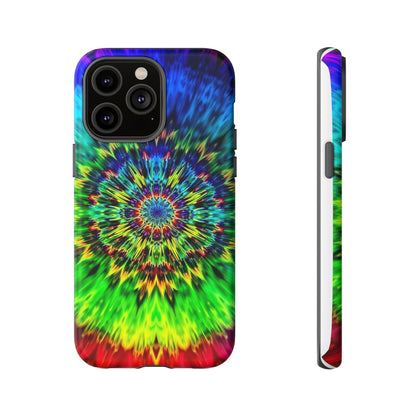 Funda resistente para teléfono con diseño de mandala psicodélico: protección vibrante con efecto tie-dye