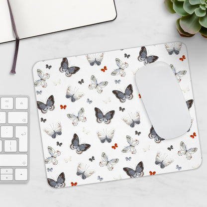 Butterfly Pattern Mouse Pad — Delicate White & Gray Butterflies Desk Mat