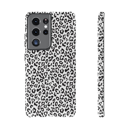 Samsung Leopard Print Tough Phone Case – Black & White Animal Pattern Protective Cover