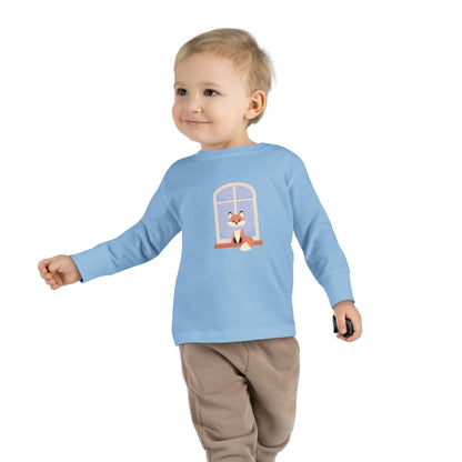 Toddler Long Sleeve Tee — Cozy Fox by Window Winter Sleepy Nursery Shirt