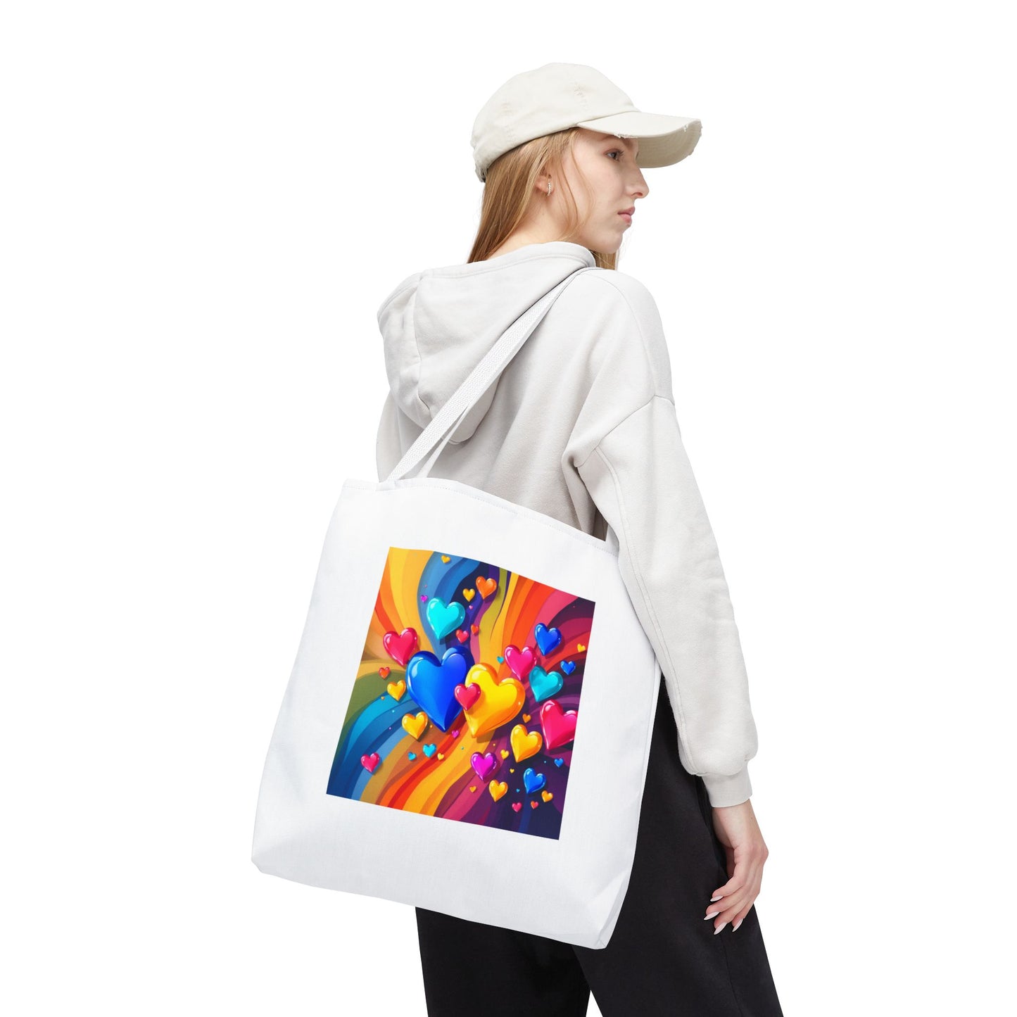 Colorful Heart Burst Tote Bag — Rainbow Love All-Over Print