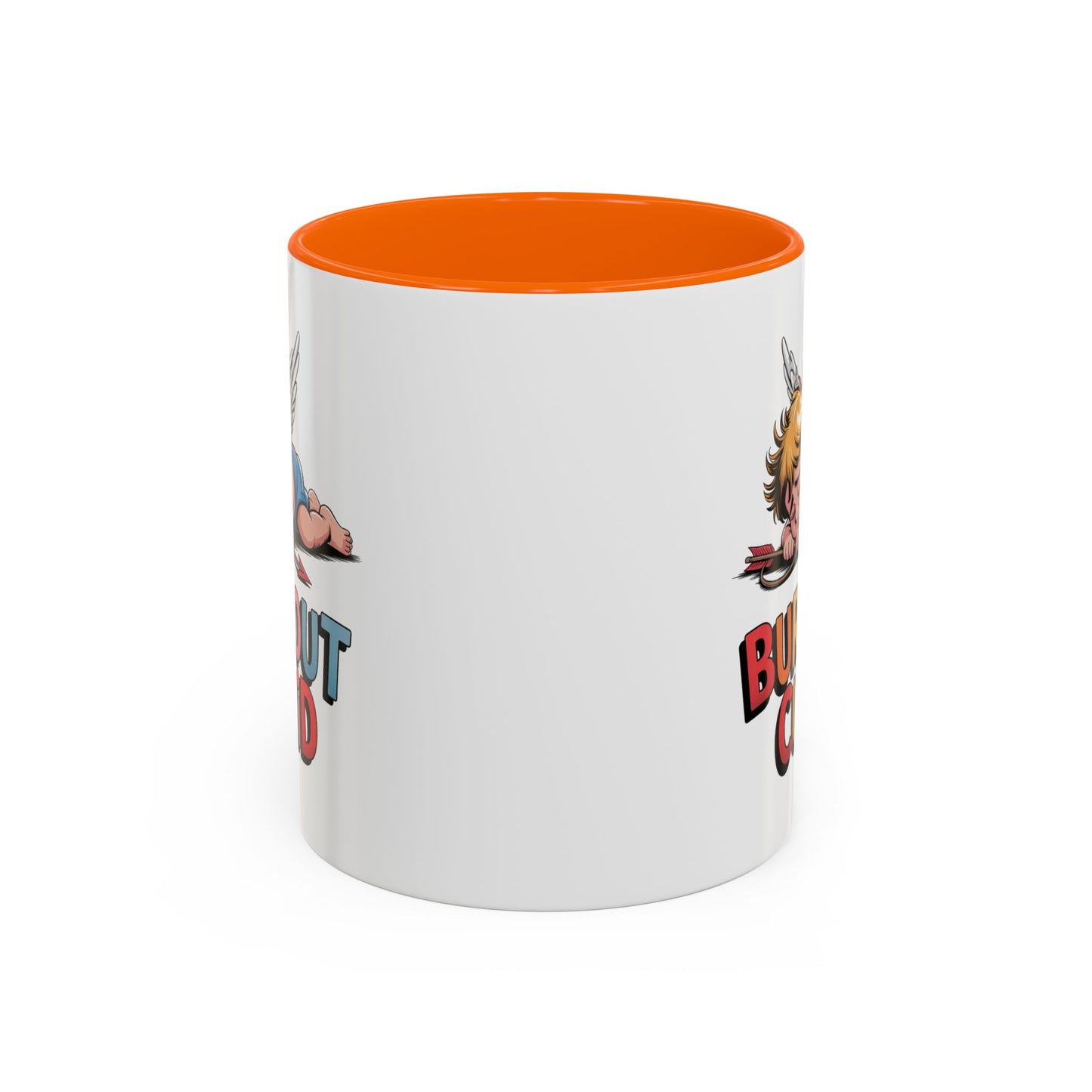 Burnout Cupid Coffee Mug — Cute Tired Cupid Accent Mug (11/15 oz)