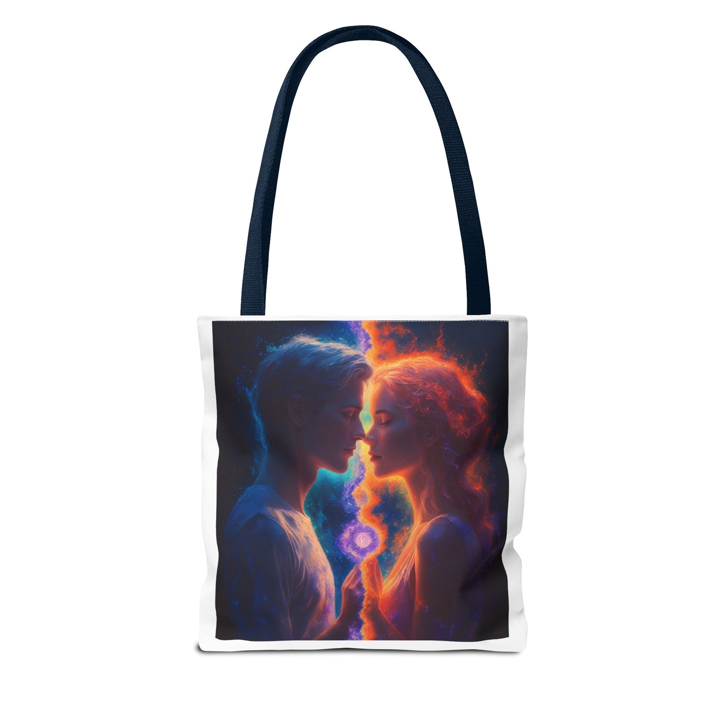 Cosmic Lovers Tote Bag — Flame & Ice Couple Art AOP