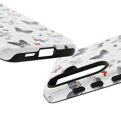 Funda para Samsung con diseño de mariposas: elegante funda protectora monocromática con detalles en rojo