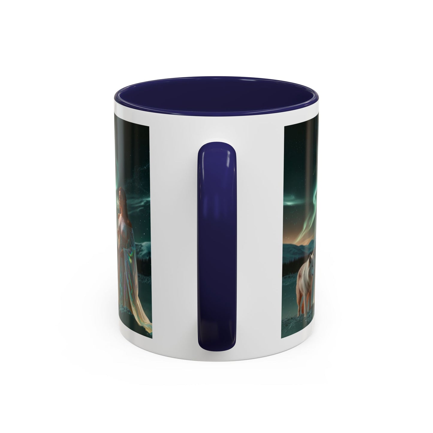 Taza de café Aurora Guardiana — Arte fantástico de mujer con lobo