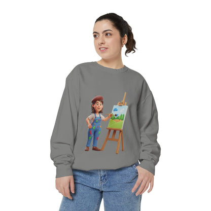 Painter Girl Sweatshirt — Cute Artist Painting Crewneck