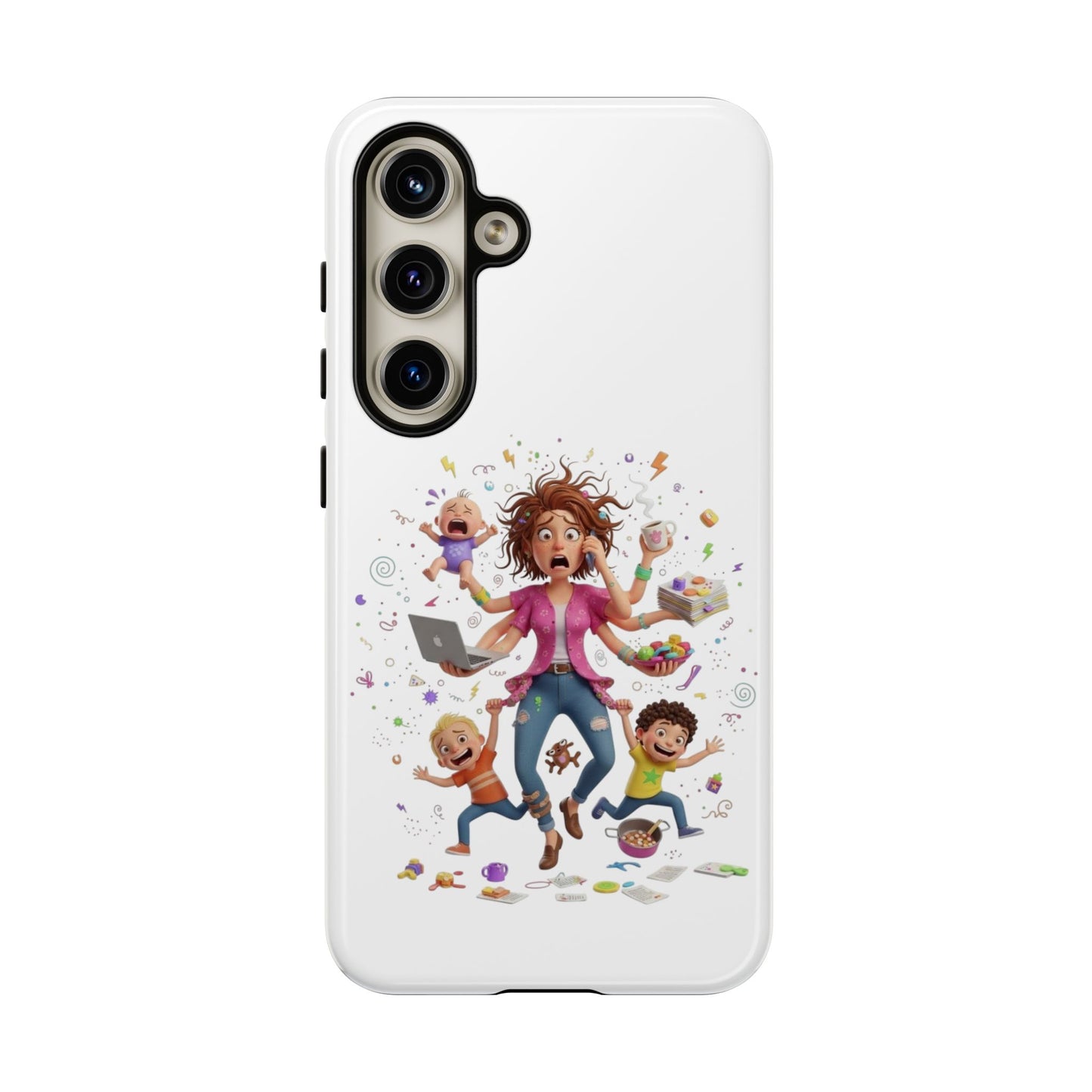Samsung Mom Life Phone Case — Funny Juggling Mom Illustration Protective Case