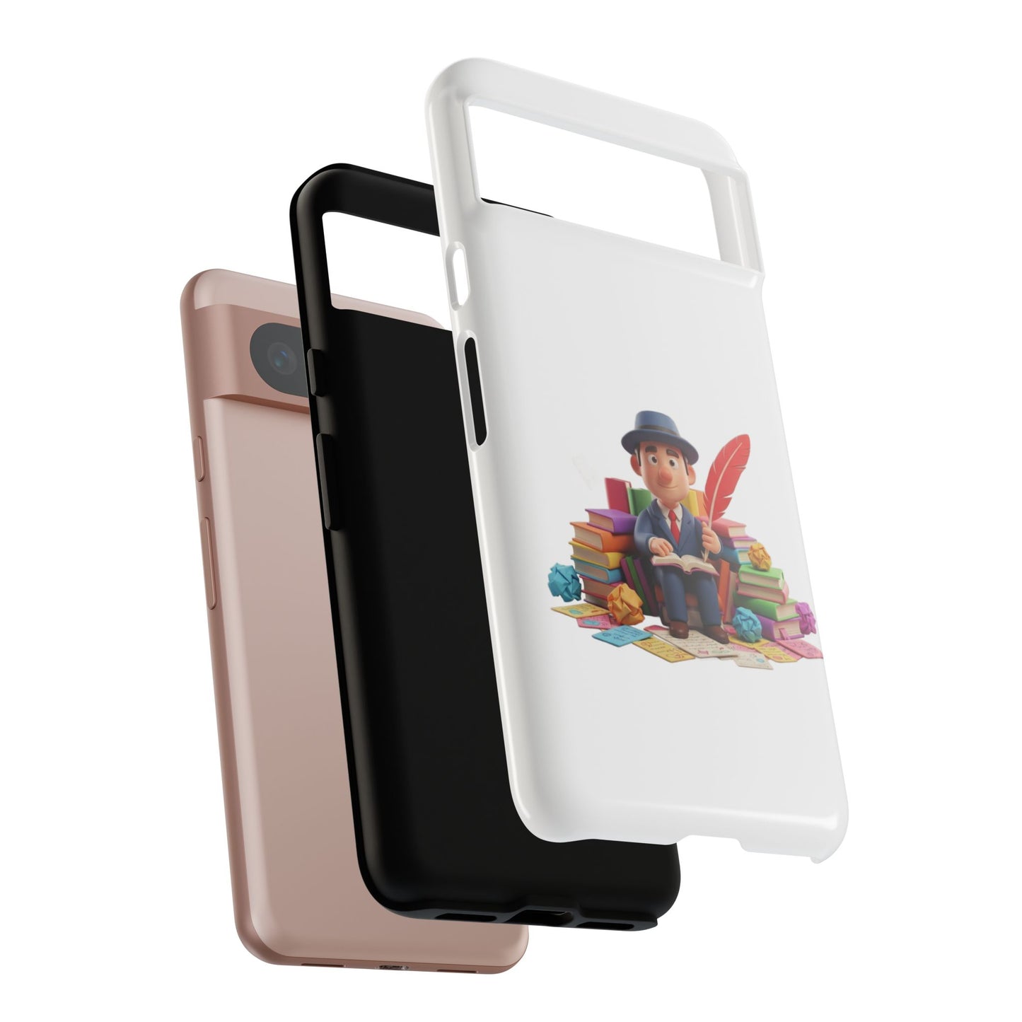 Google Author's Journey Phone Case — Cute Writer Illustration, Books & Quill Protective Cover