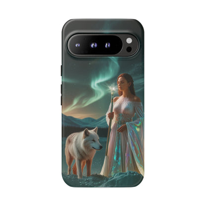 Funda para teléfono Google Aurora Guardian: armadura de fantasía de mujer y lobo
