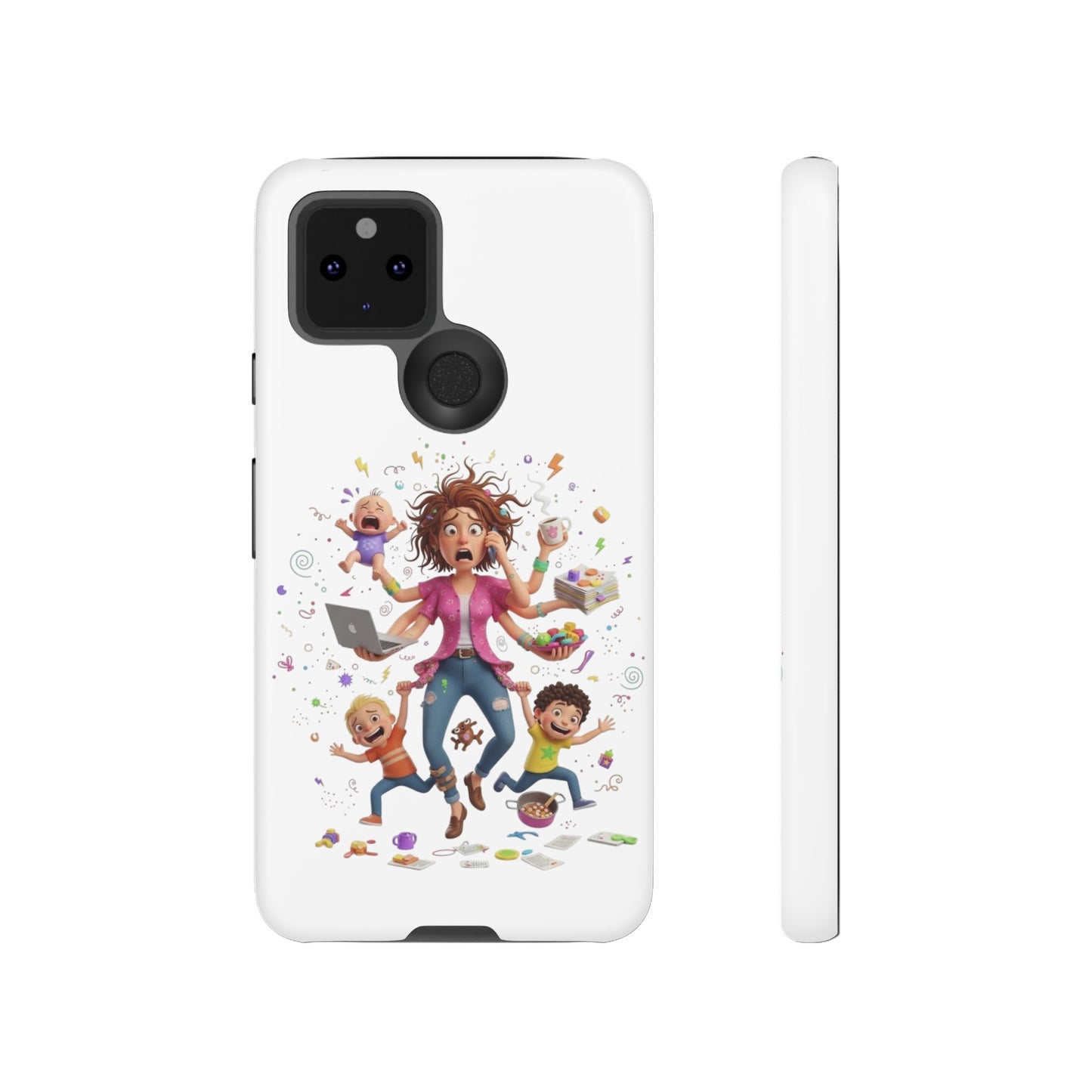 Funda para Google Phone - Diseño de caricatura de mamá frenética (Vida de mamá caótica y divertida)