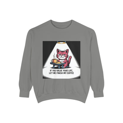 Lustiges Katzen-Sweatshirt – „Wenn dir dein Leben lieb ist, lass mich meinen Kaffee austrinken“ – Kuscheliger Pullover mit Grafikprint