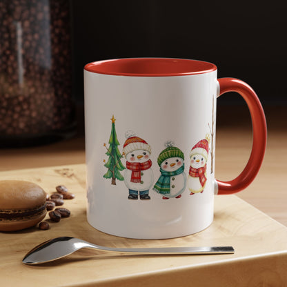 Christmas Snowman Mug — Cute Holiday Coffee Cup with Festive Tree & Snowmen (11/15oz)