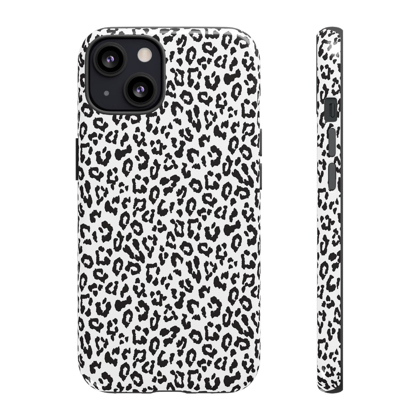 iPhone Leopard Print Tough Phone Case - Black & White Protective Cover
