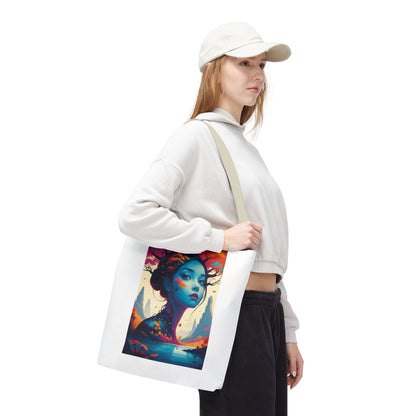 Artistic Blue Forest Maiden Tote Bag - Surreal Portrait All-Over Print