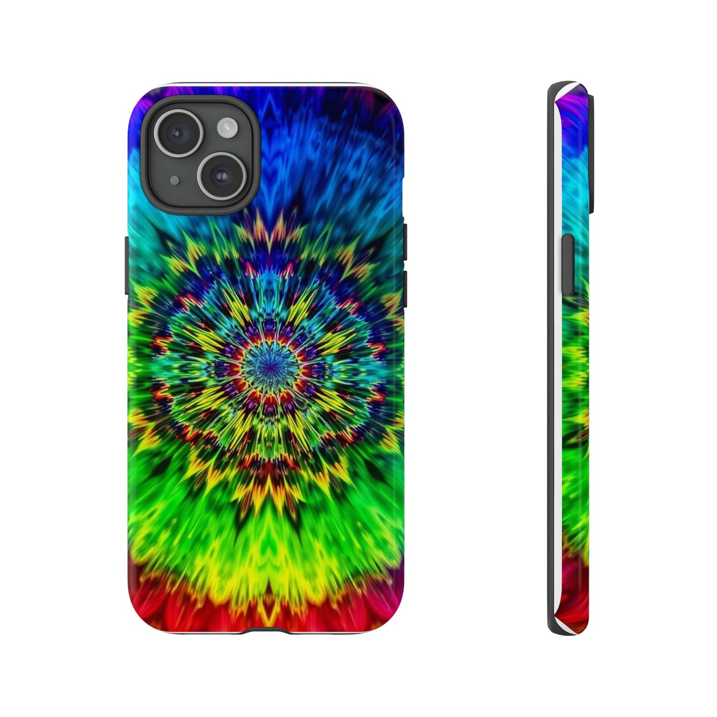 Funda resistente para teléfono con diseño de mandala psicodélico: protección vibrante con efecto tie-dye