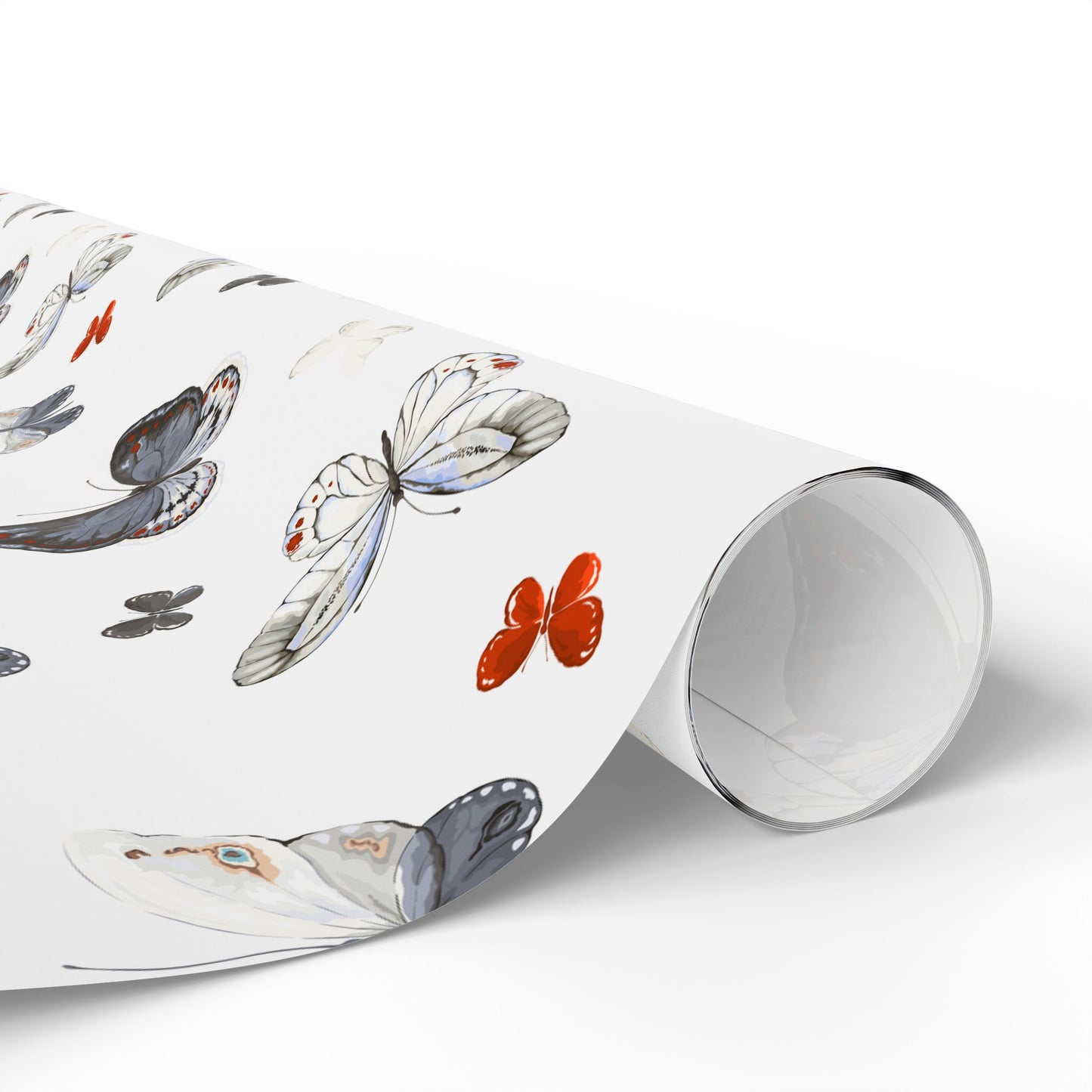 Butterfly Pattern Wrapping Paper — Watercolor Moths & Red Accent Gift Wrap