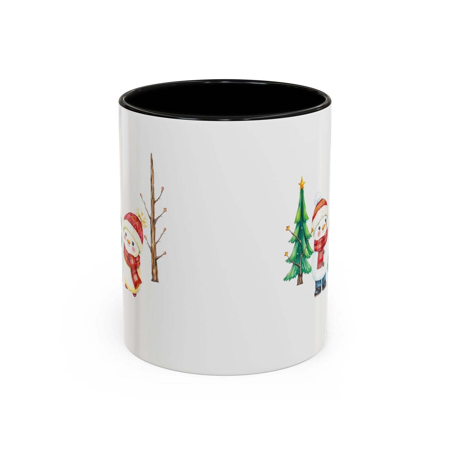 Christmas Snowman Mug — Cute Holiday Coffee Cup with Festive Tree & Snowmen (11/15oz)