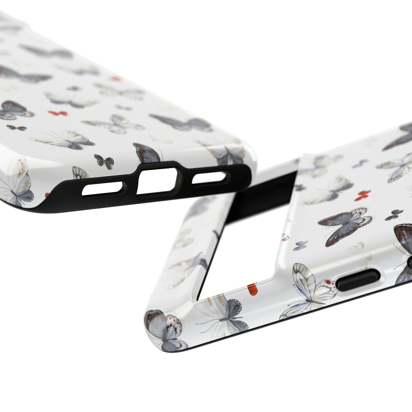 Google Butterfly Pattern Tough Phone Case — White Floral Protective Cover