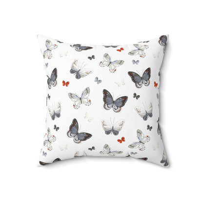 Butterfly Pattern Decorative Pillow — Neutral Gray & White Accent Throw