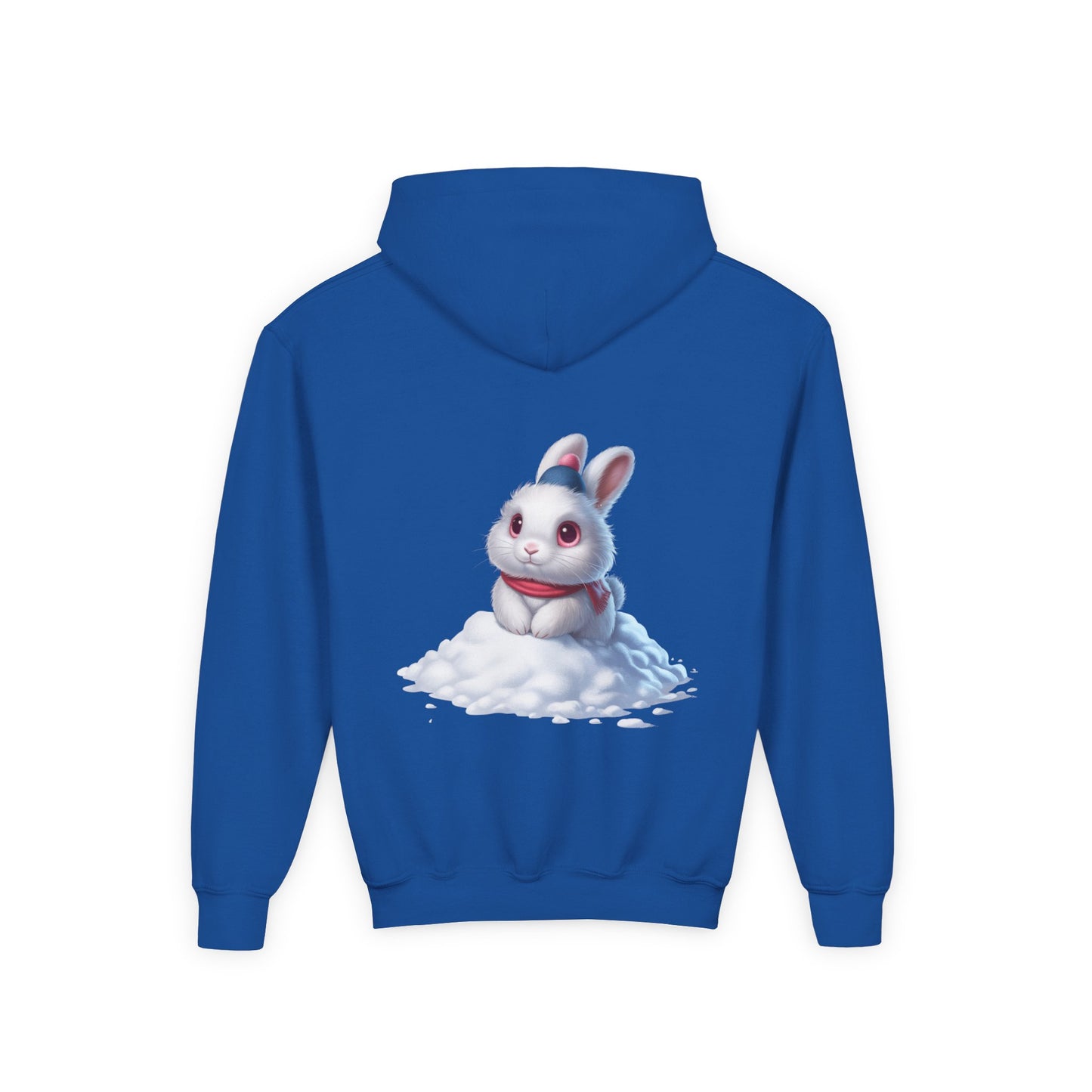 Youth Hoodie — Cute White Bunny in Snowback Graphic
