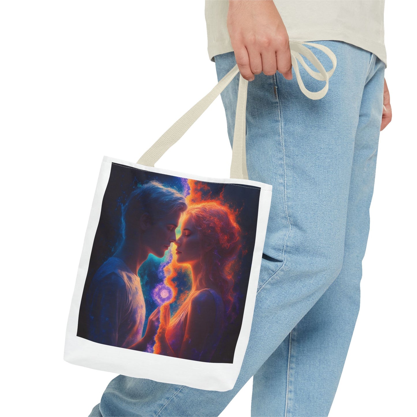 Cosmic Lovers Tote Bag — Flame & Ice Couple Art AOP