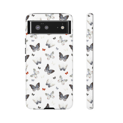 Google Butterfly Pattern Tough Phone Case — White Floral Protective Cover