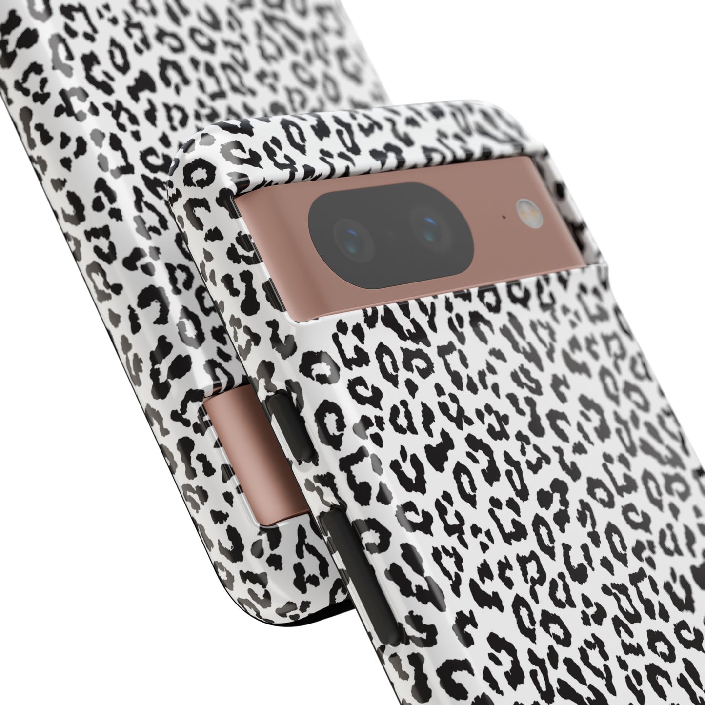 Funda para teléfono con estampado de leopardo de Google: resistente, en blanco y negro