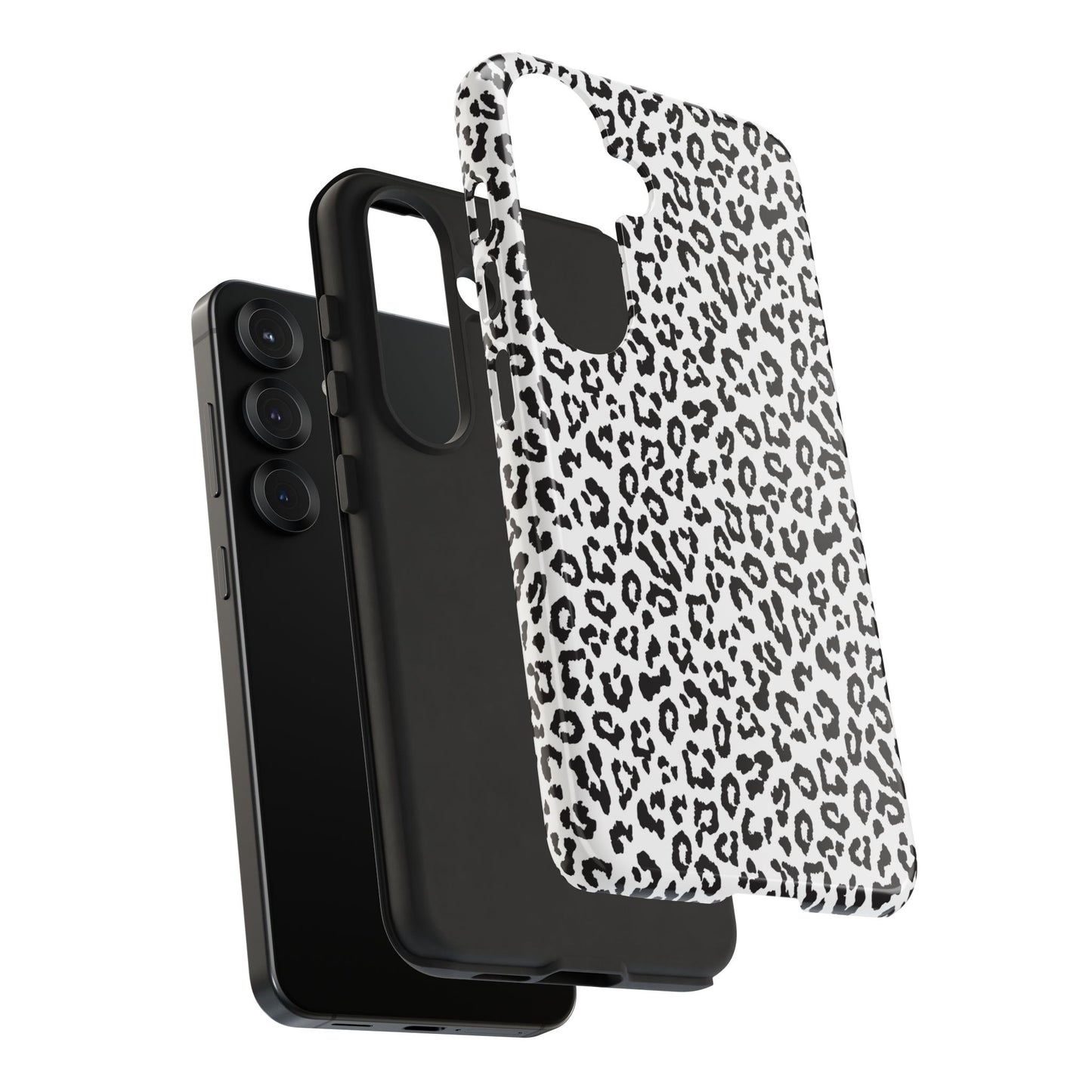 Samsung Leopard Print Tough Phone Case – Black & White Animal Pattern Protective Cover