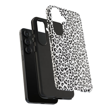 Samsung Leopard Print Tough Phone Case – Black & White Animal Pattern Protective Cover
