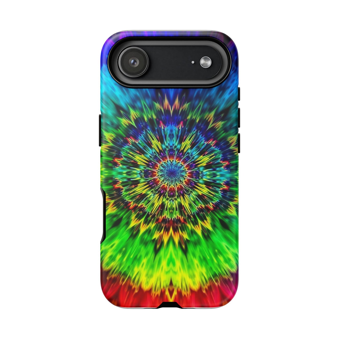 Funda resistente para teléfono con diseño de mandala psicodélico: protección vibrante con efecto tie-dye