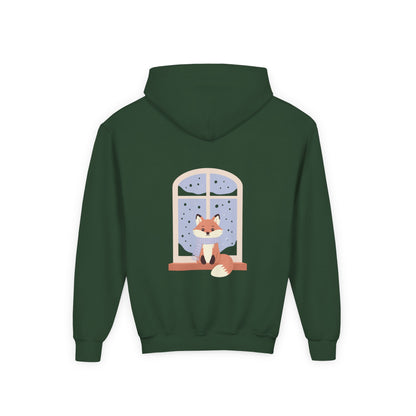 Youth Fox Winter Hoodie - Cute Fox at Window Kids Sweatshirt