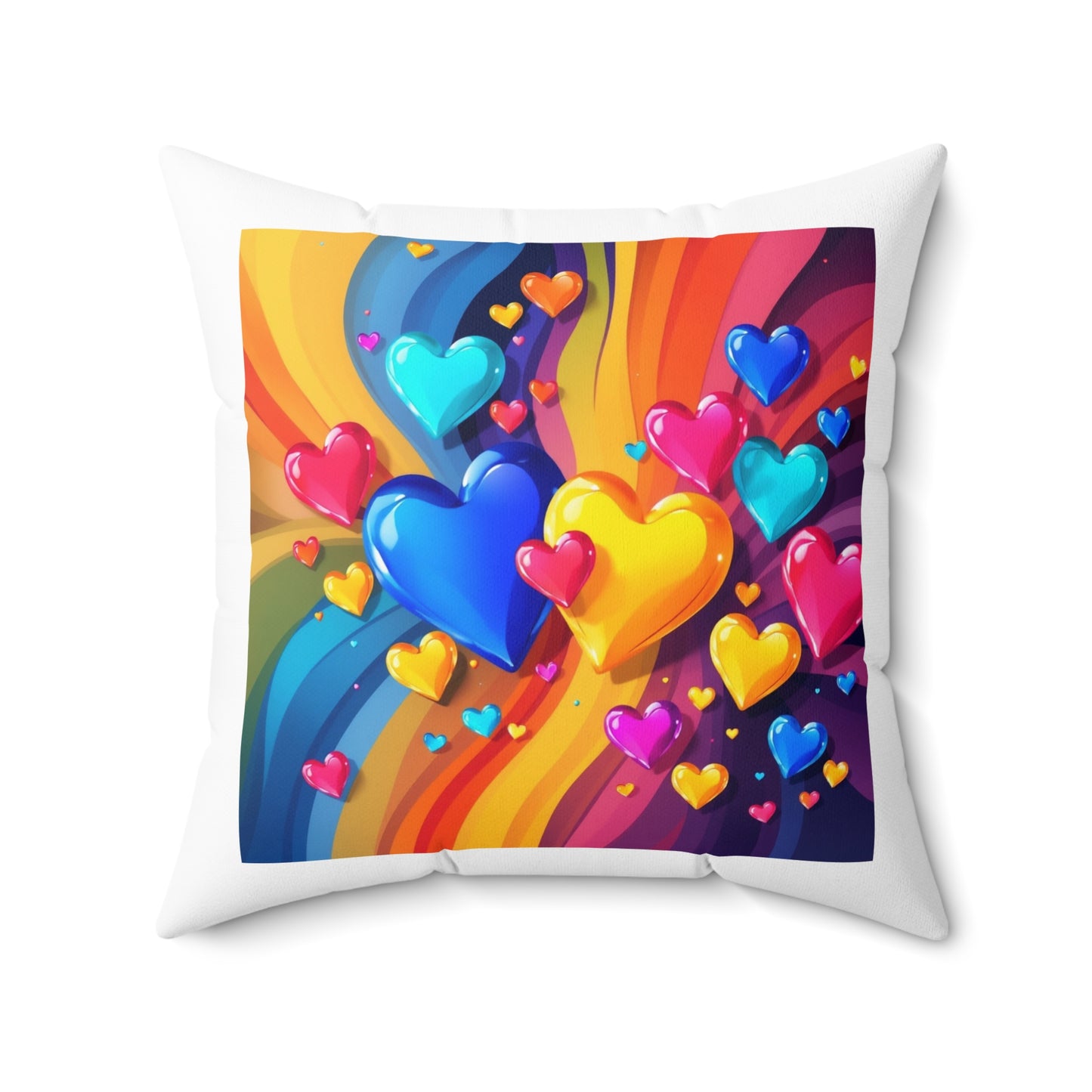 Colorful Heart Pattern Pillow – Vibrant Rainbow Love Decorative Cushion