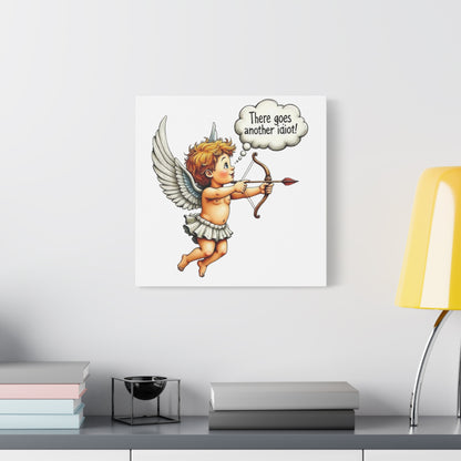 Funny Cupid Canvas Wall Art – 'There Goes Another Idiot!' Stretched Matte Canvas