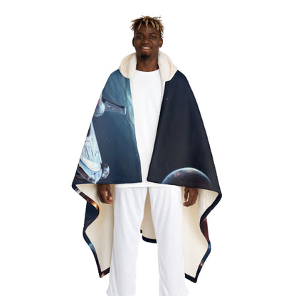 Hooded Sherpa Blanket — Space Galaxy Ship Print Cozy Throw