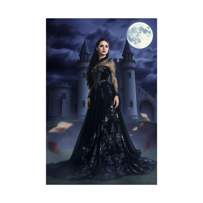 Gothic Moonlit Castle Poster — Dark Fantasy Woman Wall Art